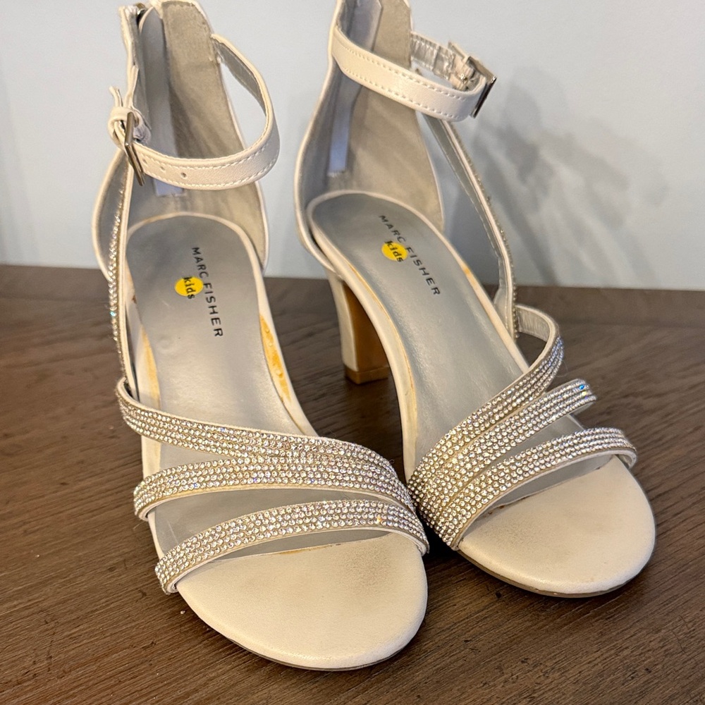 Marc Fisher White Strappy Dress Shoes with Rhinestones